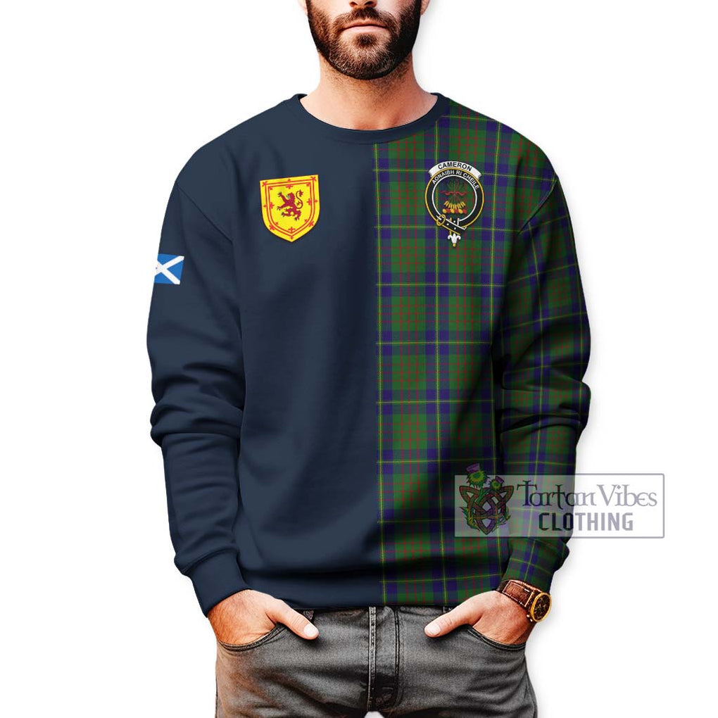 Tartan Vibes Clothing Cameron of Lochiel Hunting Tartan Sweatshirt with Scottish Lion Royal Arm Half Style