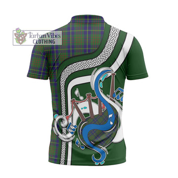 Cameron of Lochiel Hunting Tartan Zipper Polo Shirt with Epic Bagpipe Style