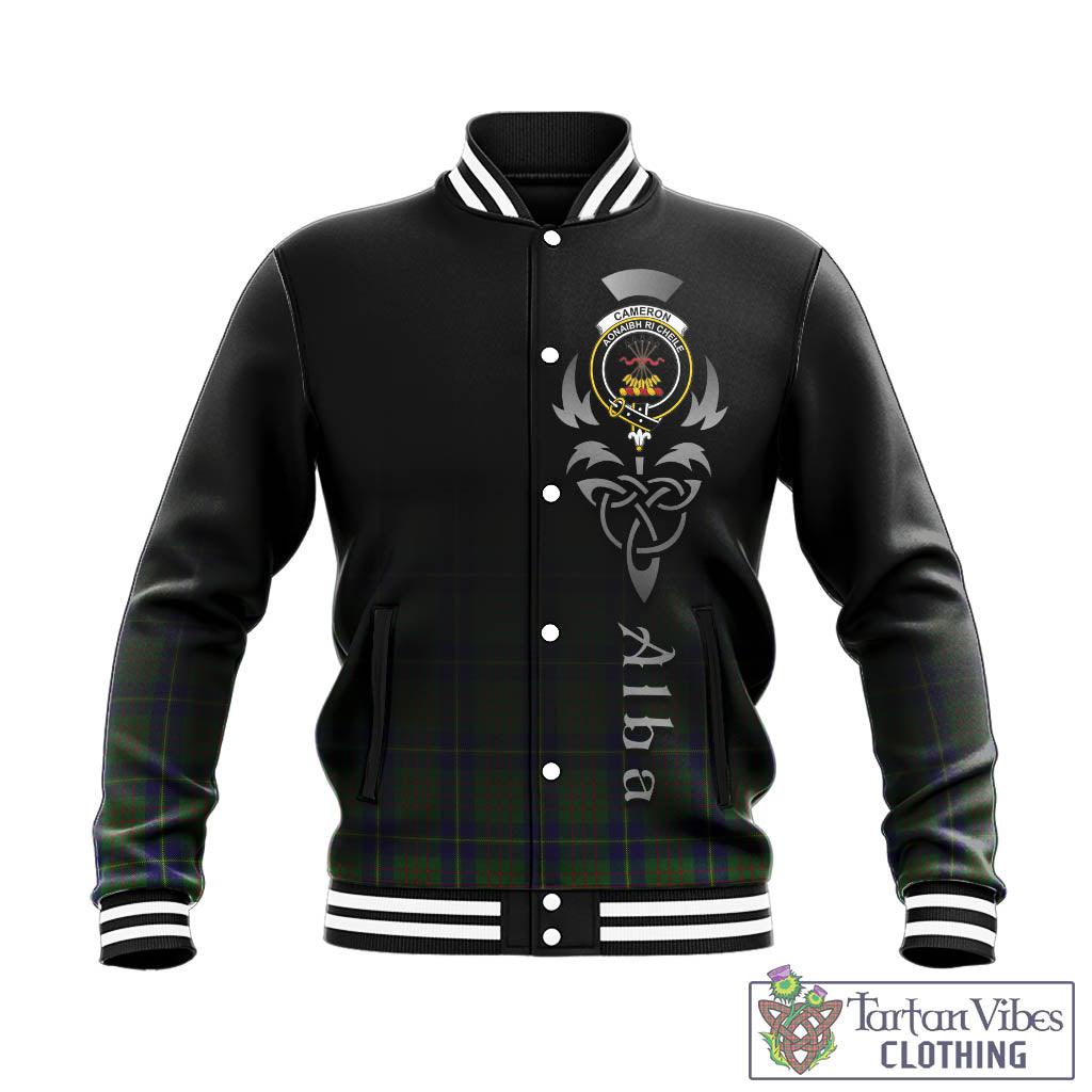 Tartan Vibes Clothing Cameron of Lochiel Hunting Tartan Baseball Jacket Featuring Alba Gu Brath Family Crest Celtic Inspired