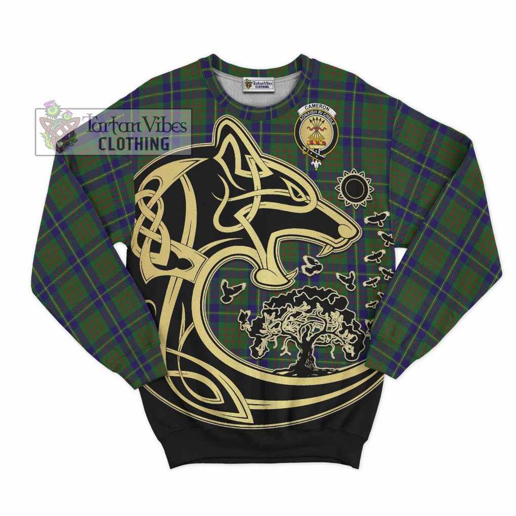 Cameron of Lochiel Hunting Tartan Sweatshirt with Family Crest Celtic Wolf Style - Tartan Vibes Clothing