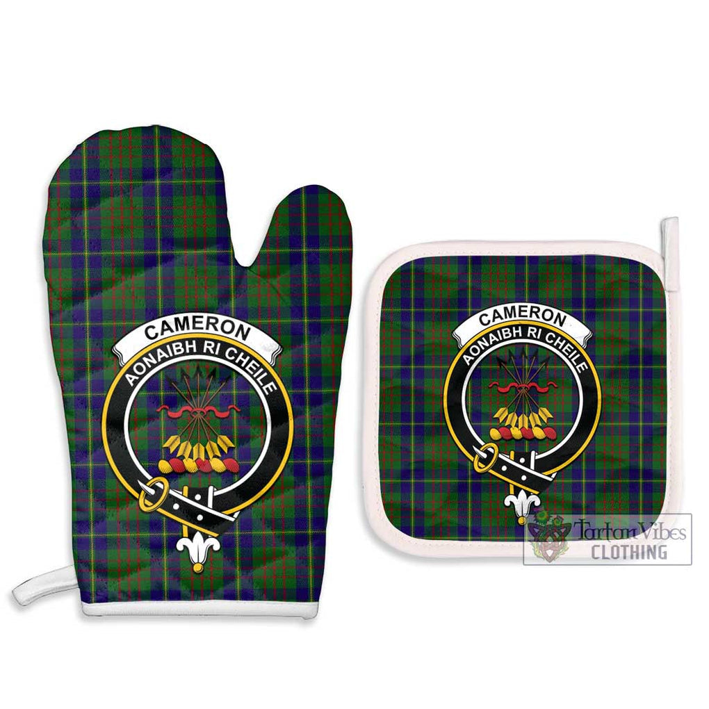 Cameron of Lochiel Hunting Tartan Combo Oven Mitt & Pot-Holder with Family Crest Combo 1 Oven Mitt & 2 Pot-Holder White - Tartan Vibes Clothing