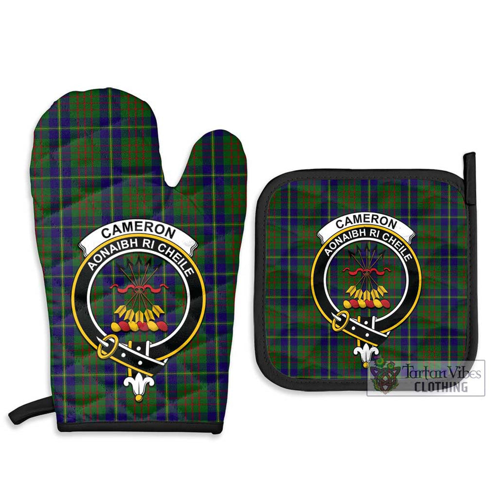 Cameron of Lochiel Hunting Tartan Combo Oven Mitt & Pot-Holder with Family Crest Combo 1 Oven Mitt & 2 Pot-Holder Black - Tartan Vibes Clothing