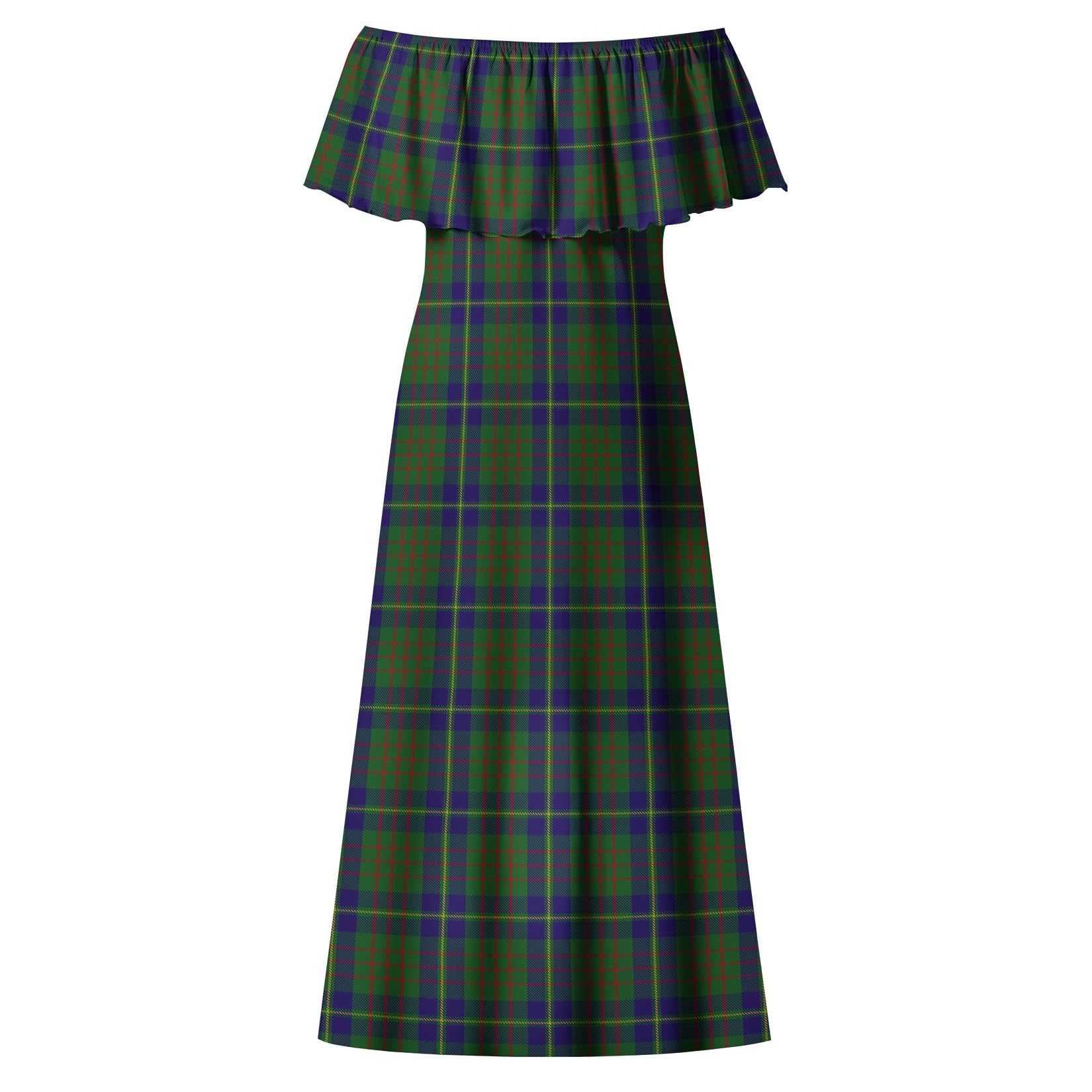 Cameron of Lochiel Hunting Tartan Off Shoulder Long Dress - Tartanvibesclothing