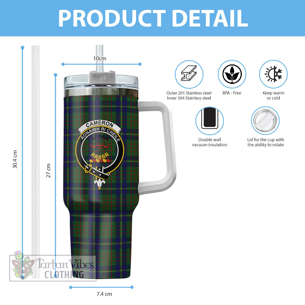 Tartan Vibes Clothing Cameron of Lochiel Hunting Tartan and Family Crest Tumbler with Handle