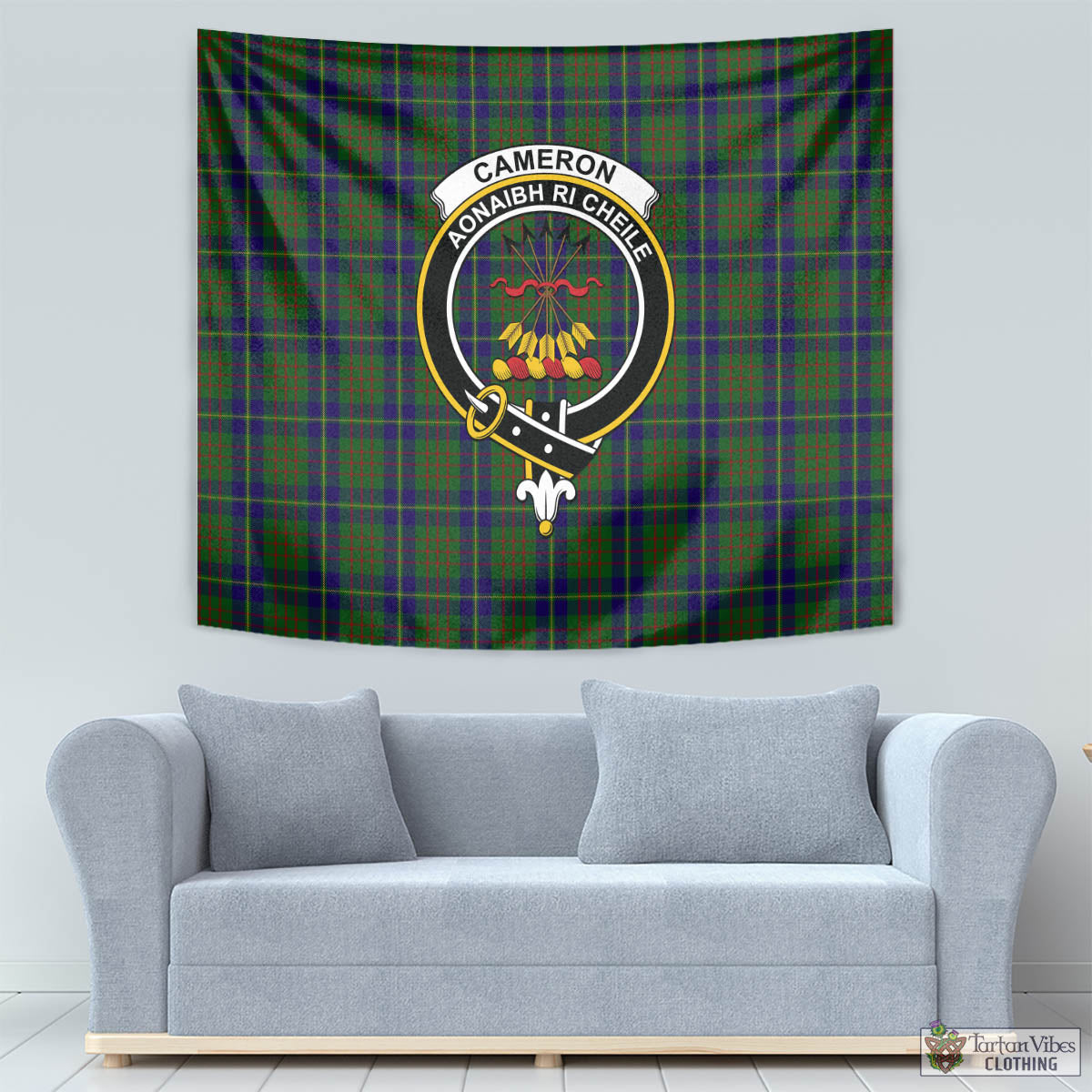 Tartan Vibes Clothing Cameron of Lochiel Hunting Tartan Tapestry Wall Hanging and Home Decor for Room with Family Crest