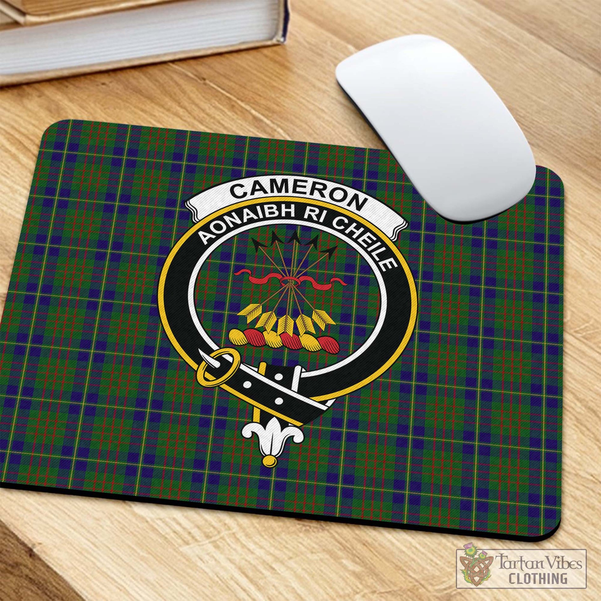 Tartan Vibes Clothing Cameron of Lochiel Hunting Tartan Mouse Pad with Family Crest