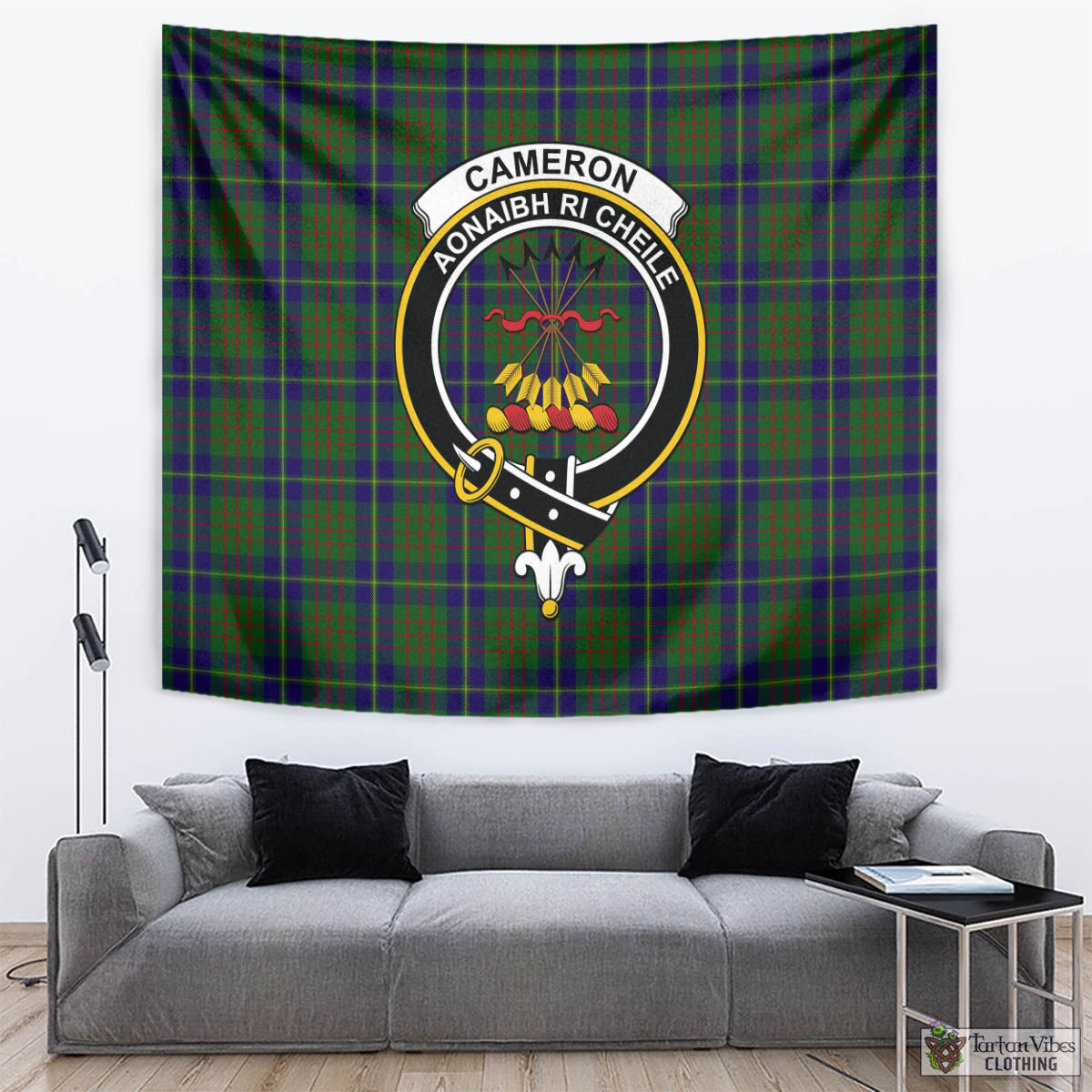 Tartan Vibes Clothing Cameron of Lochiel Hunting Tartan Tapestry Wall Hanging and Home Decor for Room with Family Crest