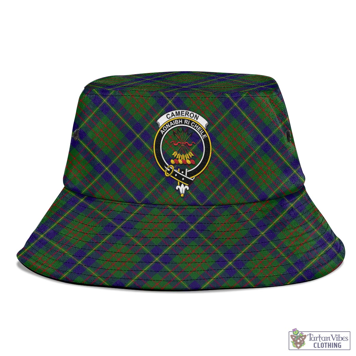 Tartan Vibes Clothing Cameron of Lochiel Hunting Tartan Bucket Hat with Family Crest