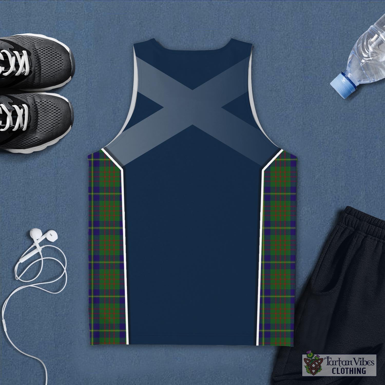 Tartan Vibes Clothing Cameron of Lochiel Hunting Tartan Men's Tanks Top with Family Crest and Scottish Thistle Vibes Sport Style