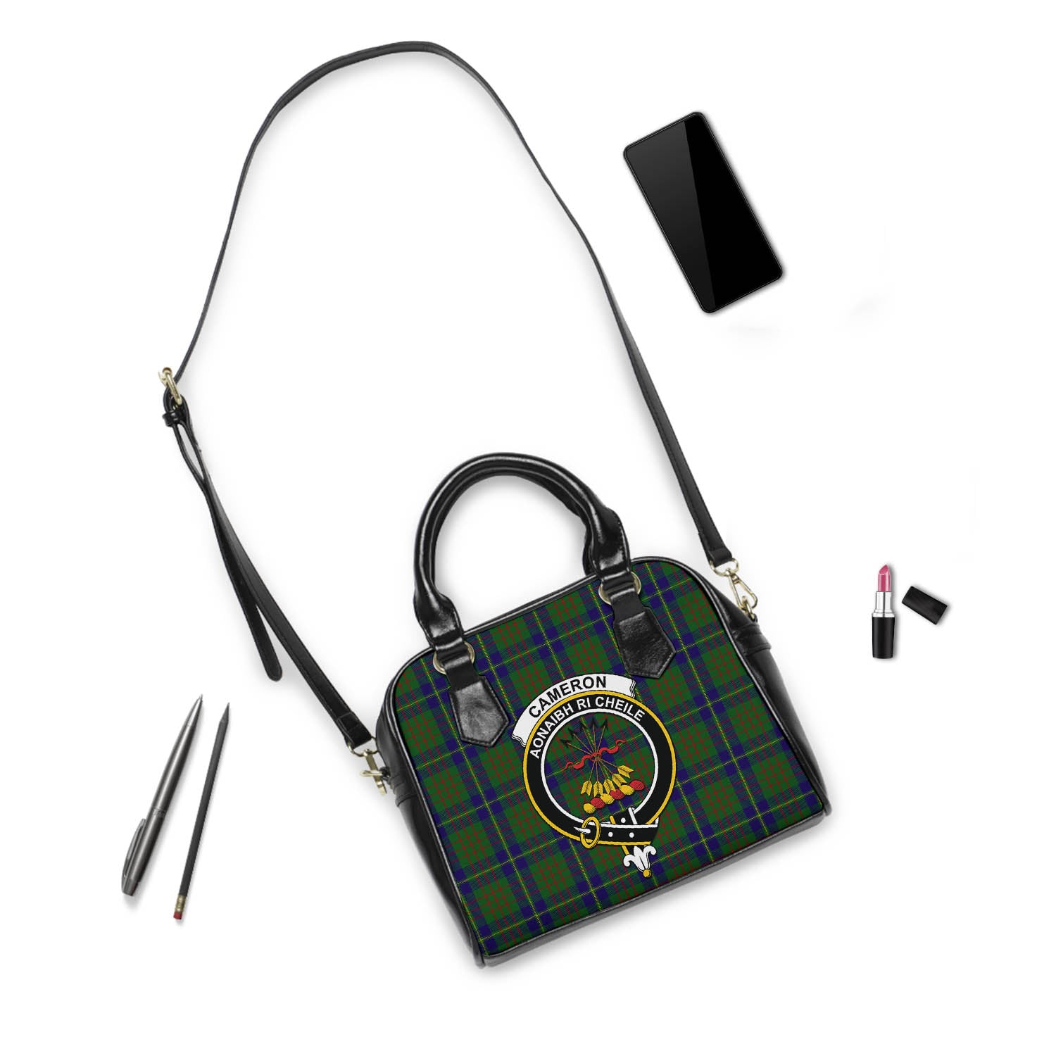 Cameron of Lochiel Hunting Tartan Shoulder Handbags with Family Crest - Tartanvibesclothing