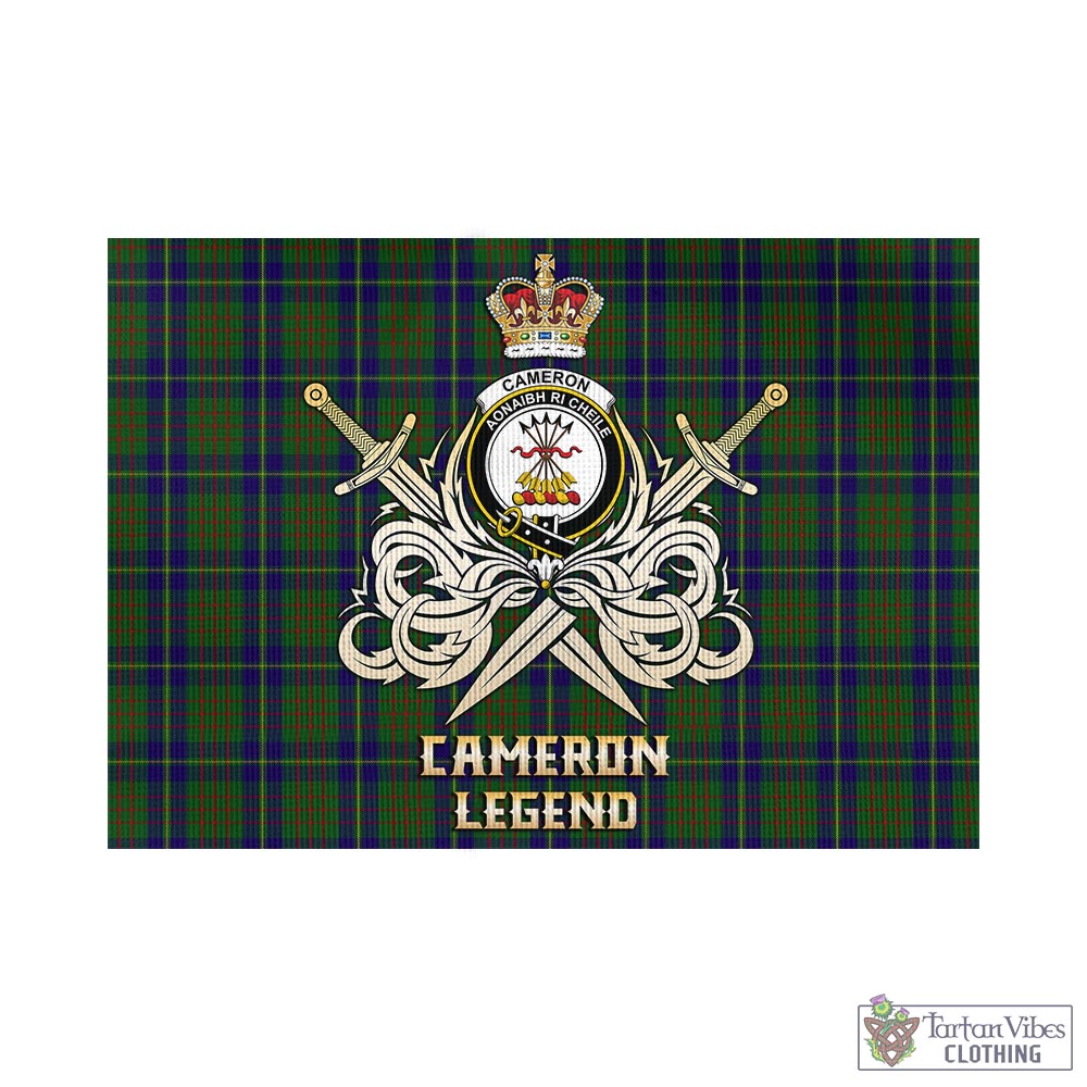 Tartan Vibes Clothing Cameron of Lochiel Hunting Tartan Flag with Clan Crest and the Golden Sword of Courageous Legacy