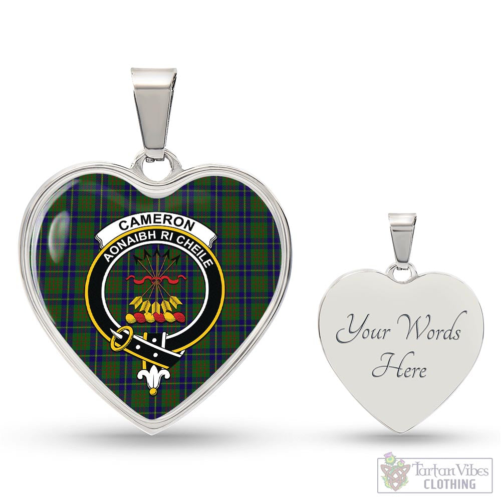 Tartan Vibes Clothing Cameron of Lochiel Hunting Tartan Heart Necklace with Family Crest