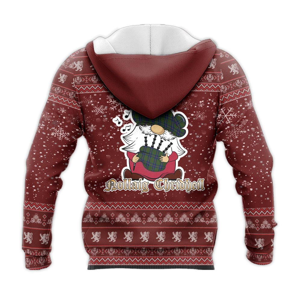 Cameron of Lochiel Hunting Clan Christmas Knitted Hoodie with Funny Gnome Playing Bagpipes - Tartanvibesclothing