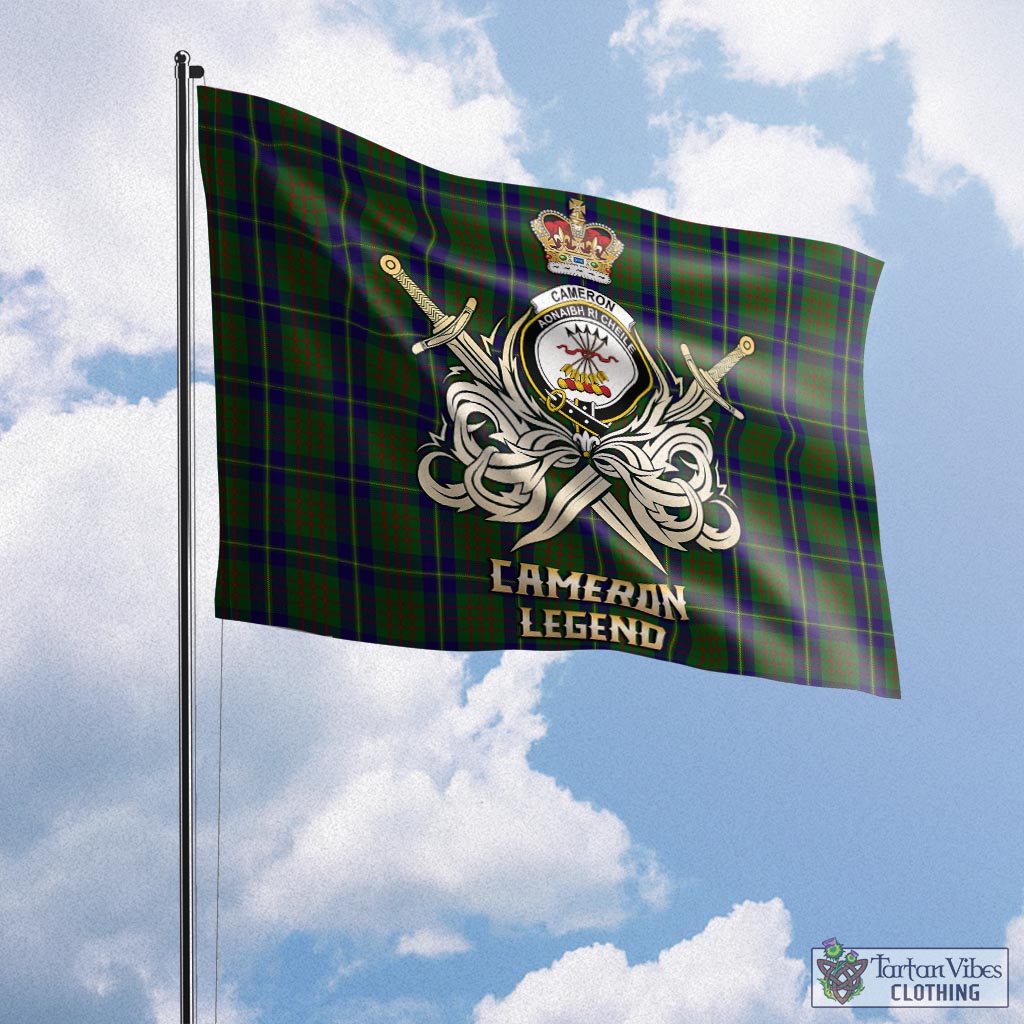 Tartan Vibes Clothing Cameron of Lochiel Hunting Tartan Flag with Clan Crest and the Golden Sword of Courageous Legacy