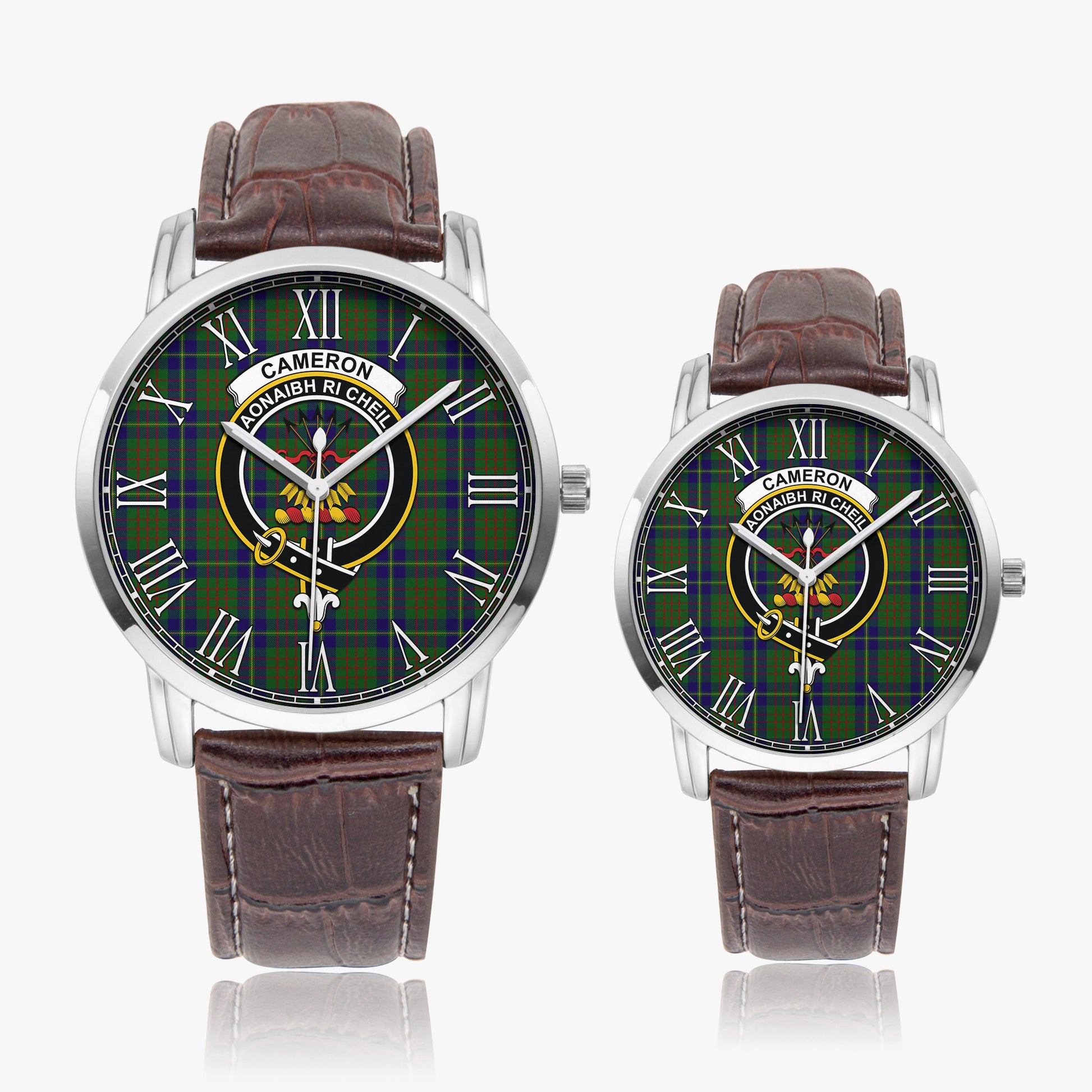 Cameron of Lochiel Hunting Tartan Family Crest Leather Strap Quartz Watch - Tartanvibesclothing