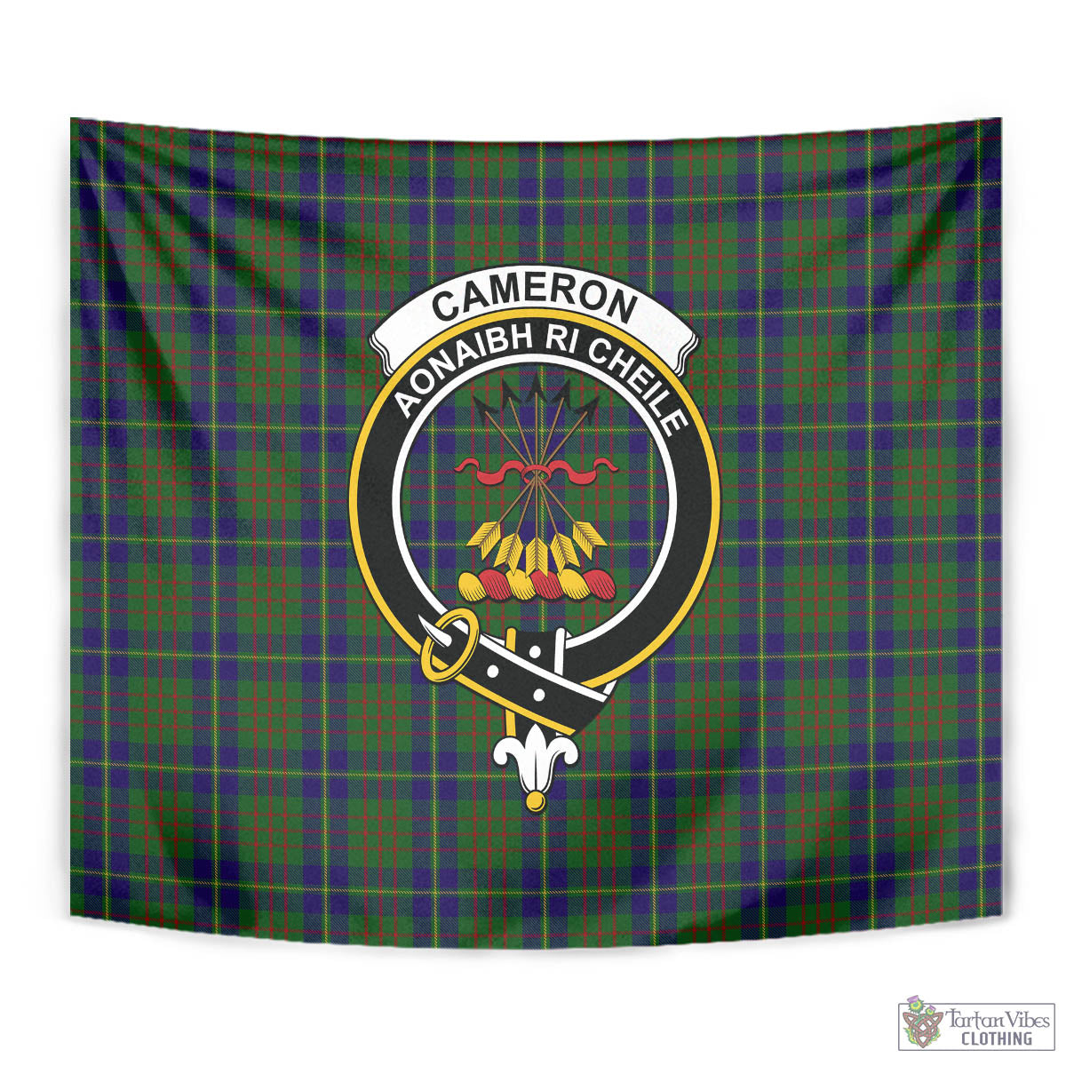 Tartan Vibes Clothing Cameron of Lochiel Hunting Tartan Tapestry Wall Hanging and Home Decor for Room with Family Crest