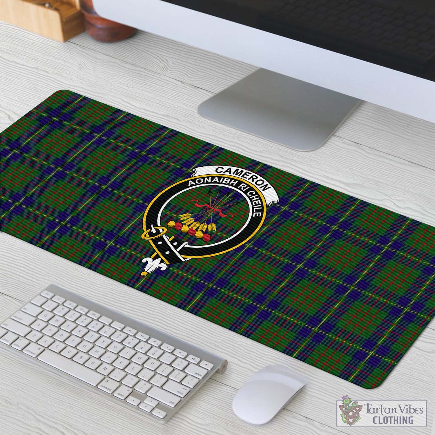 Tartan Vibes Clothing Cameron of Lochiel Hunting Tartan Mouse Pad with Family Crest