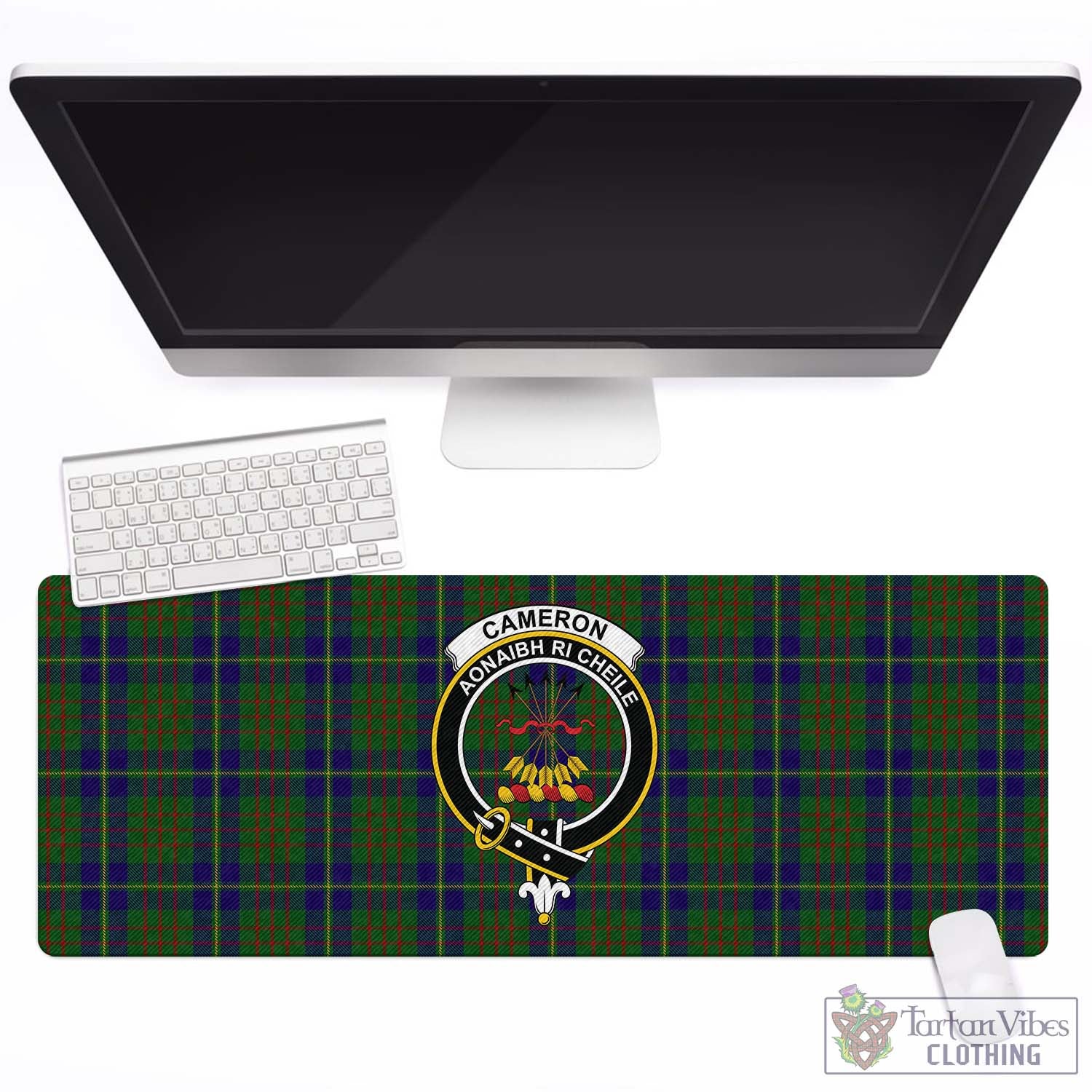 Tartan Vibes Clothing Cameron of Lochiel Hunting Tartan Mouse Pad with Family Crest