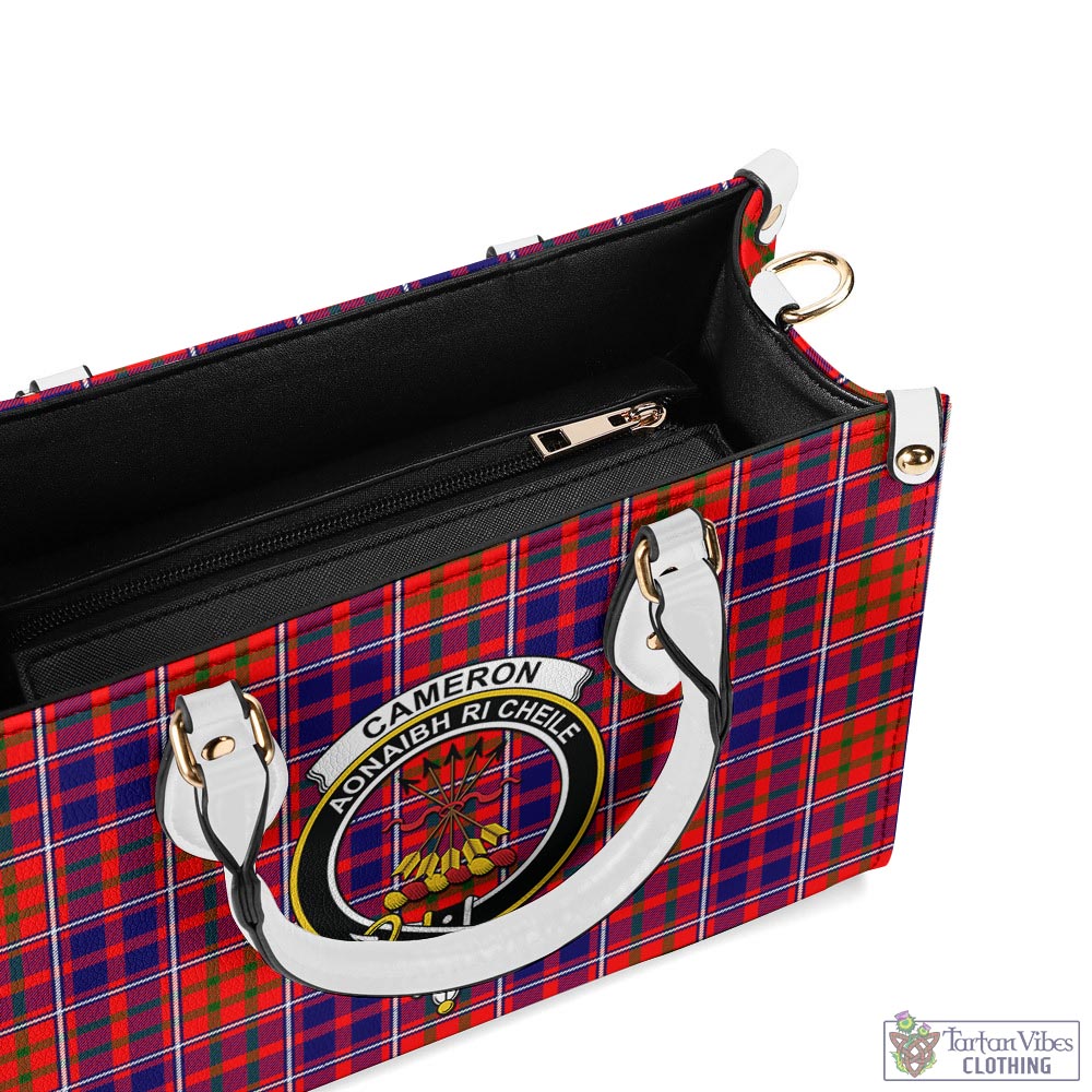 Tartan Vibes Clothing Cameron of Lochiel Modern Tartan Luxury Leather Handbags with Family Crest