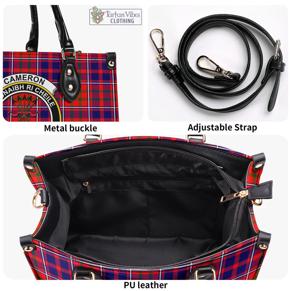 Tartan Vibes Clothing Cameron of Lochiel Modern Tartan Luxury Leather Handbags with Family Crest