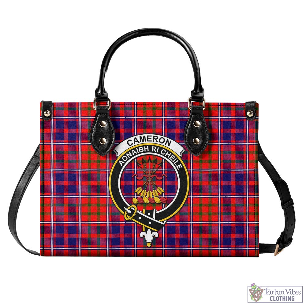 Tartan Vibes Clothing Cameron of Lochiel Modern Tartan Luxury Leather Handbags with Family Crest