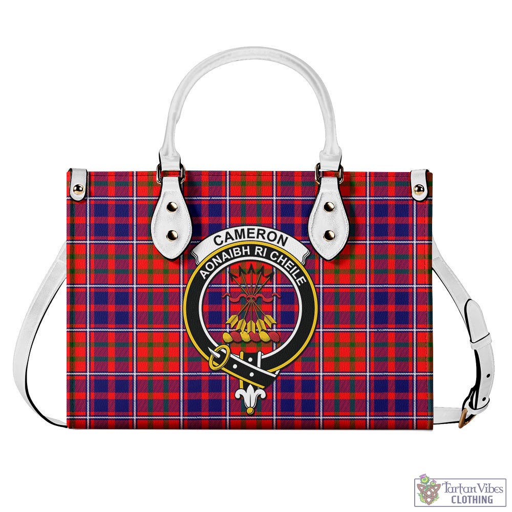 Tartan Vibes Clothing Cameron of Lochiel Modern Tartan Luxury Leather Handbags with Family Crest