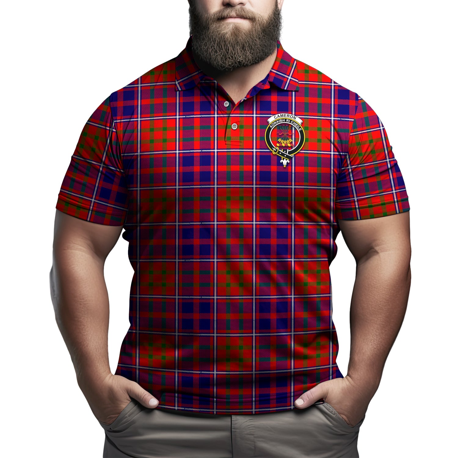 Cameron of Lochiel Modern Tartan Men's Polo Shirt with Family Crest Kid - Tartan Vibes Clothing