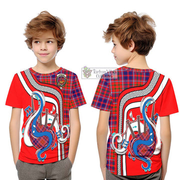 Cameron of Lochiel Modern Tartan Kid T-Shirt with Epic Bagpipe Style