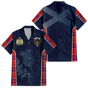 Cameron of Lochiel Modern Tartan Short Sleeve Button Up Shirt with Family Crest and Scottish Thistle Vibes Sport Style