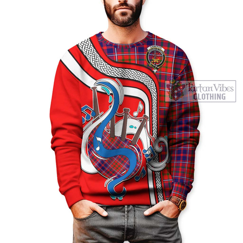 Cameron of Lochiel Modern Tartan Sweatshirt with Epic Bagpipe Style Unisex - Tartanvibesclothing Shop