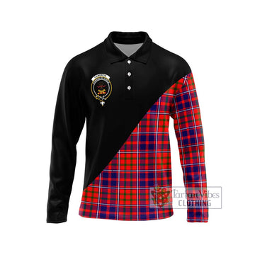 Cameron of Lochiel Modern Tartan Long Sleeve Polo Shirt with Family Crest and Military Logo Style