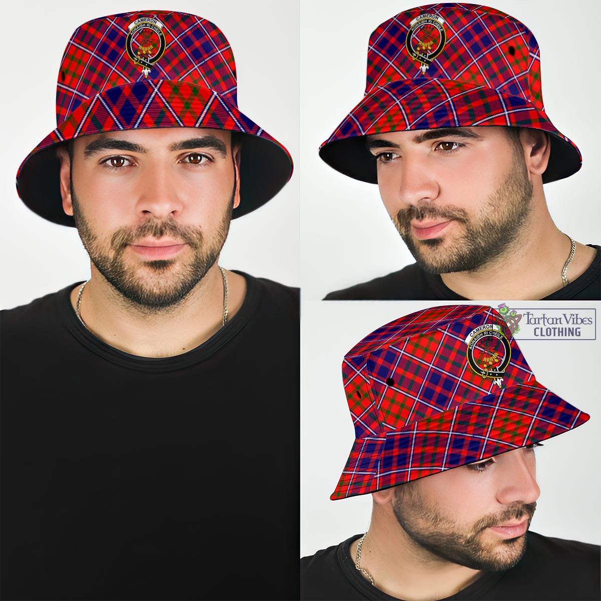 Tartan Vibes Clothing Cameron of Lochiel Modern Tartan Bucket Hat with Family Crest