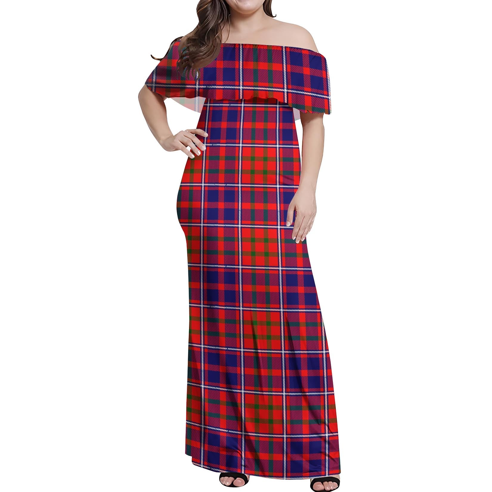 Cameron of Lochiel Modern Tartan Off Shoulder Long Dress Women's Dress - Tartanvibesclothing