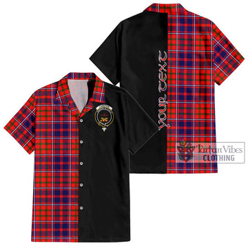 Cameron of Lochiel Modern Tartan Short Sleeve Button Shirt with Family Crest and Half Of Me Style