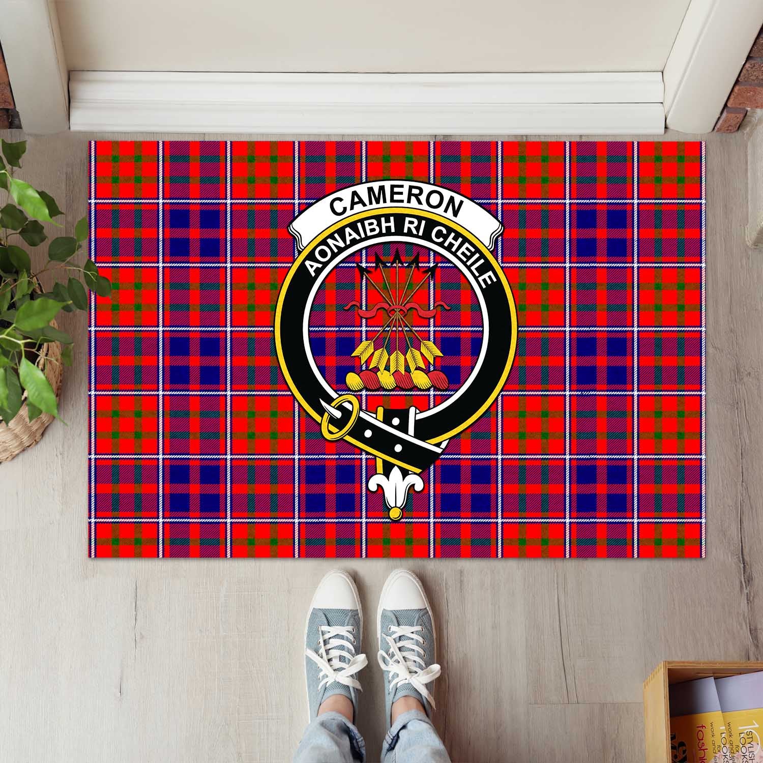 Cameron of Lochiel Modern Tartan Door Mat with Family Crest - Tartanvibesclothing