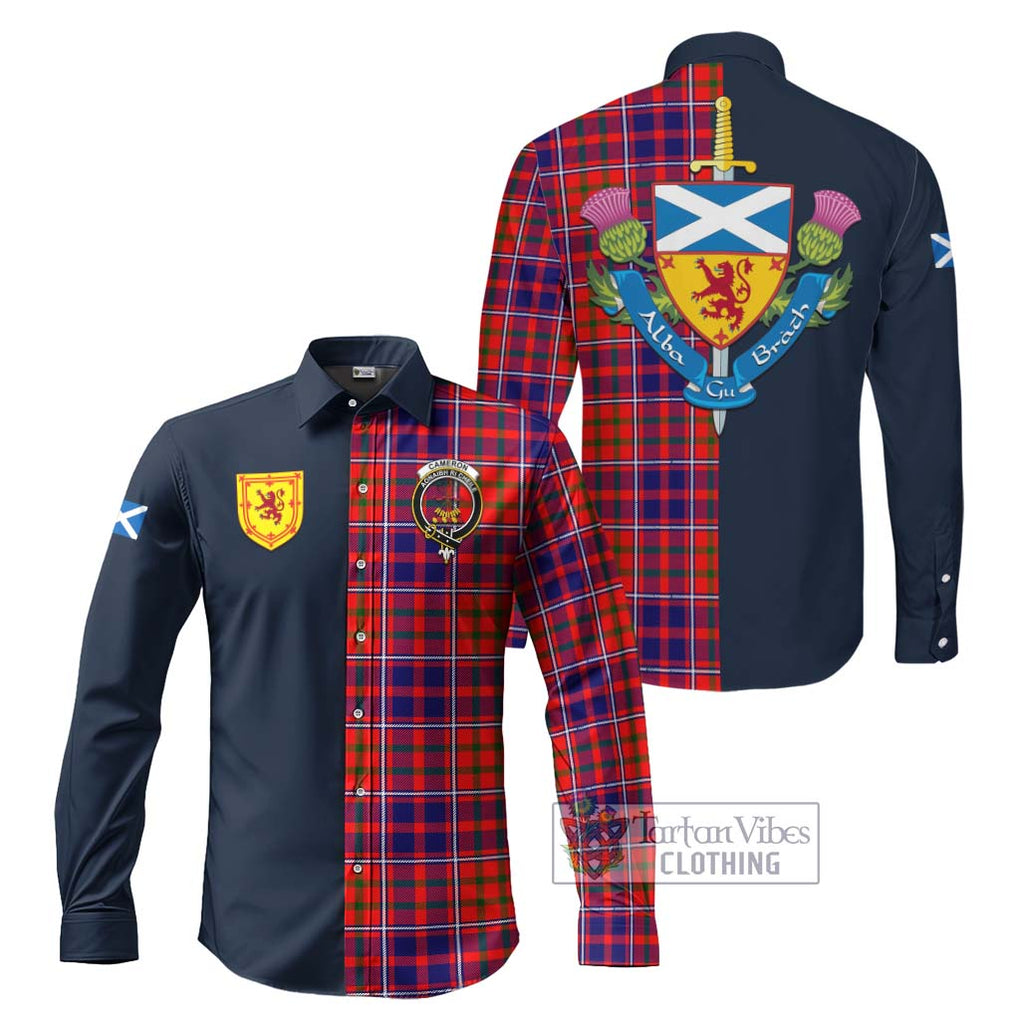 Tartan Vibes Clothing Cameron of Lochiel Modern Tartan Long Sleeve Button Shirt with Scottish Lion Royal Arm Half Style