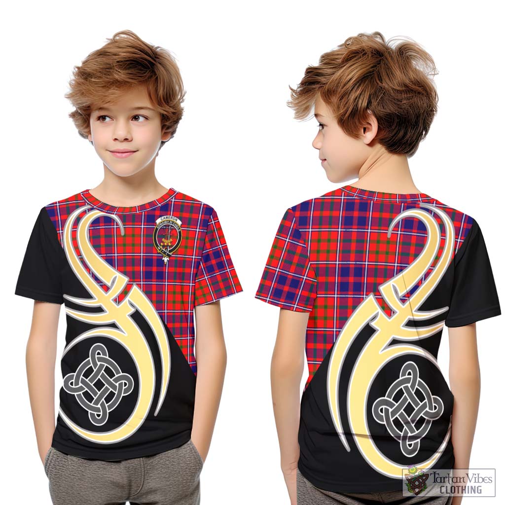 Cameron of Lochiel Modern Tartan Kid T-Shirt with Family Crest and Celtic Symbol Style Youth XL Size14 - Tartan Vibes Clothing