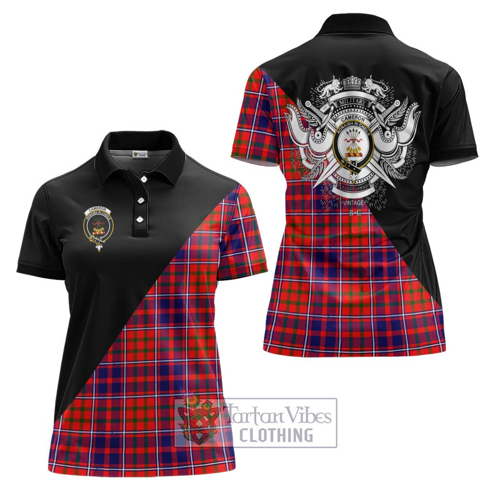 Cameron of Lochiel Modern Tartan Women's Polo Shirt with Family Crest and Military Logo Style Women - Tartanvibesclothing Shop