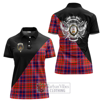 Cameron of Lochiel Modern Tartan Women's Polo Shirt with Family Crest and Military Logo Style