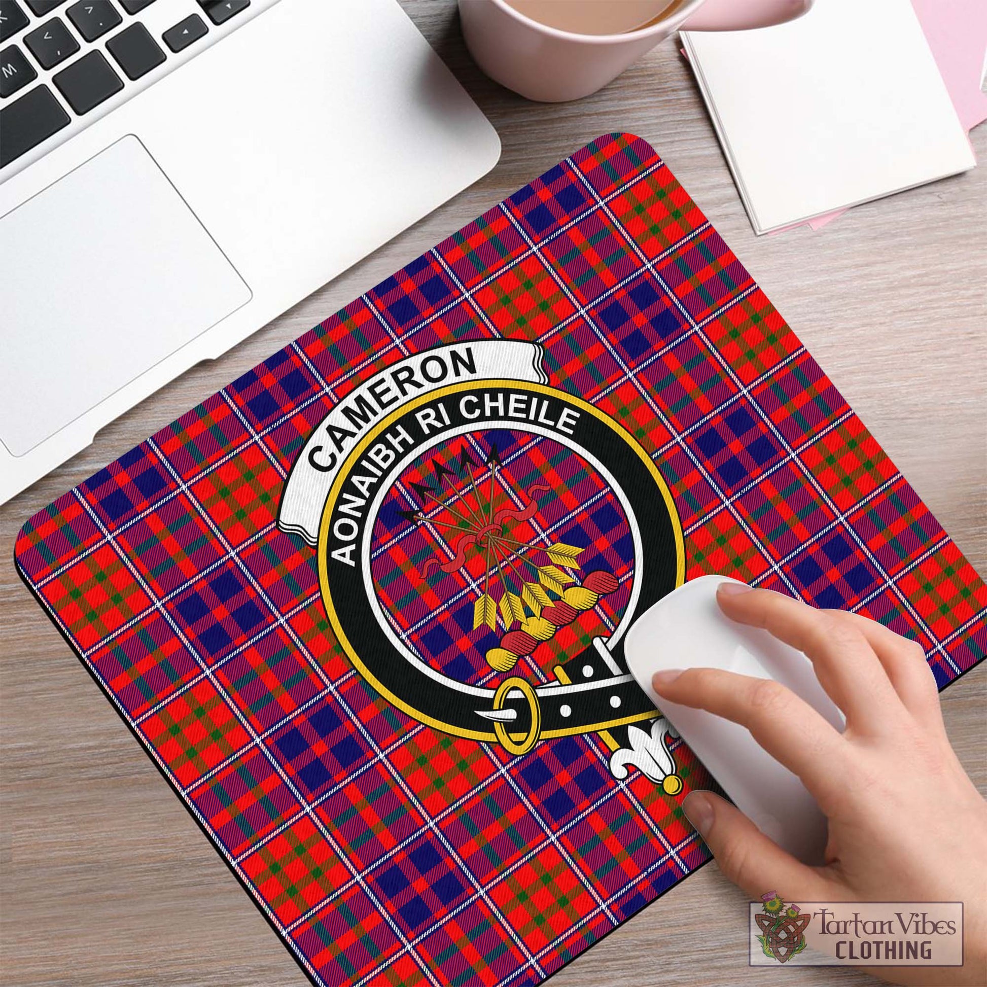 Tartan Vibes Clothing Cameron of Lochiel Modern Tartan Mouse Pad with Family Crest