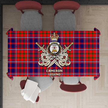 Cameron of Lochiel Modern Tartan Tablecloth with Clan Crest and the Golden Sword of Courageous Legacy