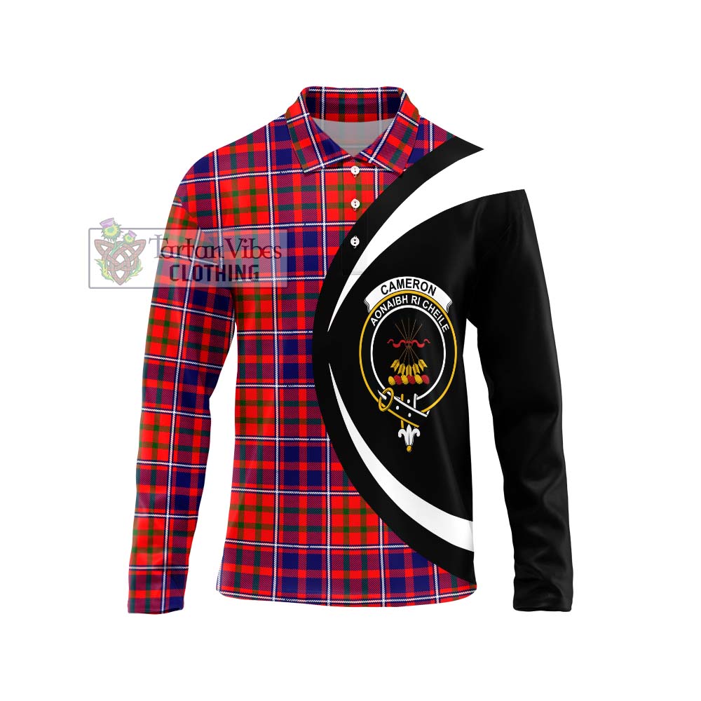 Cameron of Lochiel Modern Tartan Long Sleeve Polo Shirt with Family Crest Circle Style Unisex - Tartan Vibes Clothing