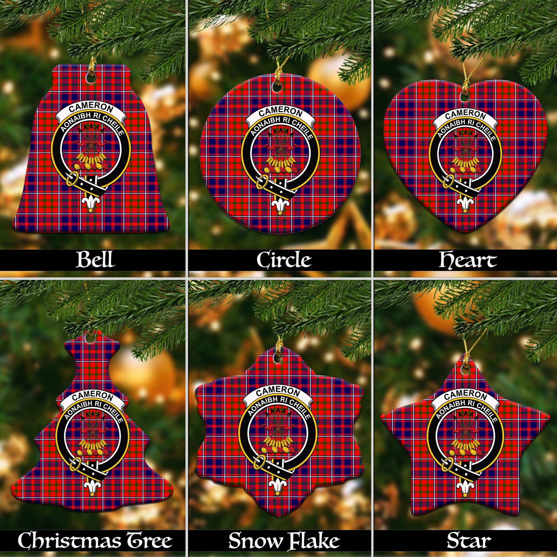 Cameron of Lochiel Modern Tartan Christmas Ornaments with Family Crest Ceramic Bell Pack 1: ornament * 1 piece - Tartanvibesclothing