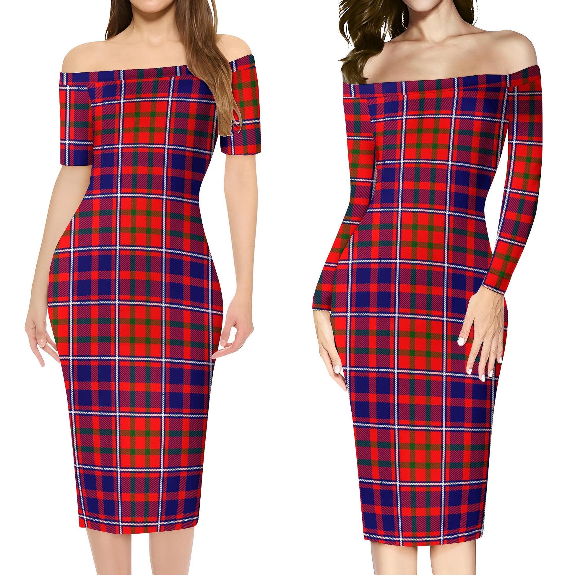 Cameron of Lochiel Modern Tartan Off Shoulder Lady Dress Women's Dress - Tartanvibesclothing