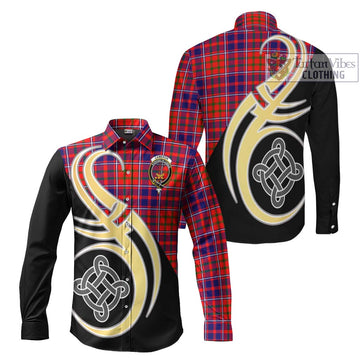 Cameron of Lochiel Modern Tartan Long Sleeve Button Shirt with Family Crest and Celtic Symbol Style