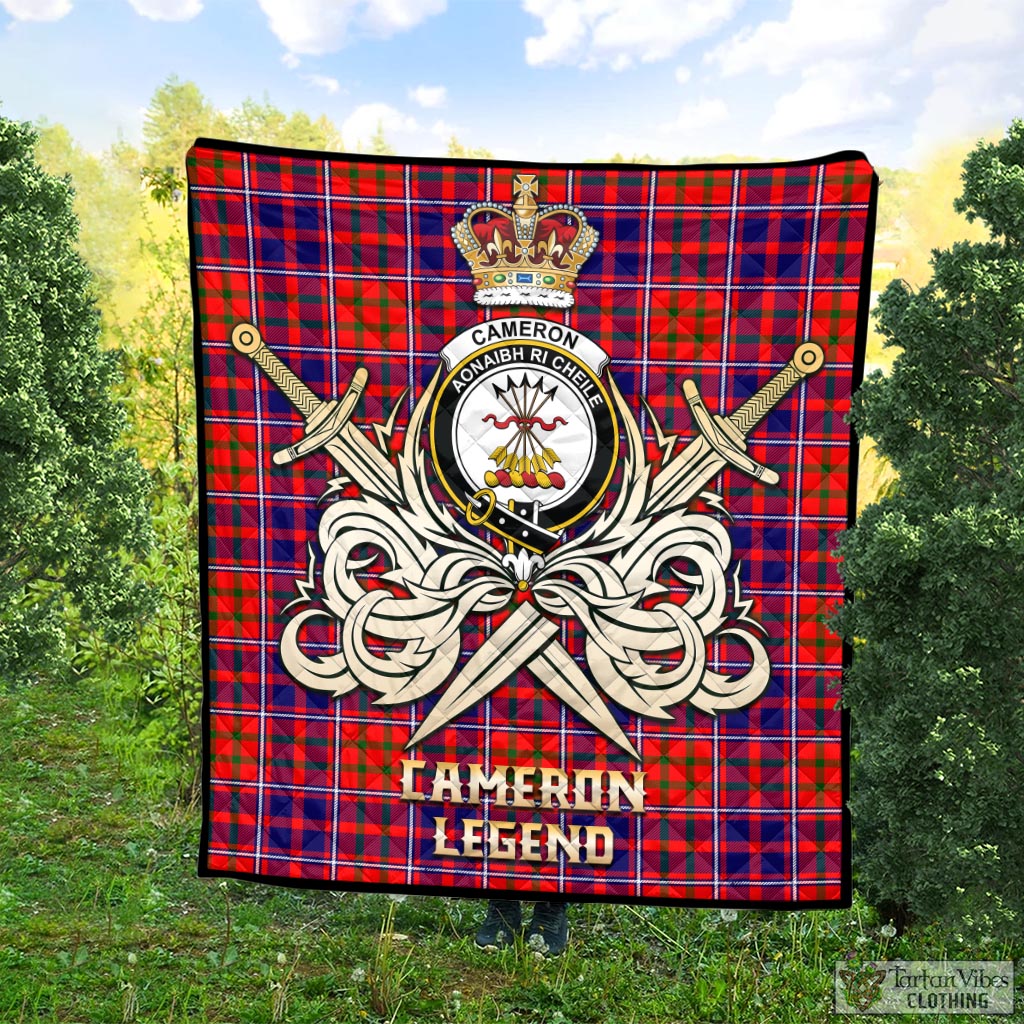 Tartan Vibes Clothing Cameron of Lochiel Modern Tartan Quilt with Clan Crest and the Golden Sword of Courageous Legacy