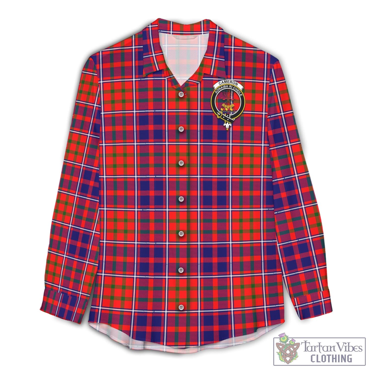 Tartan Vibes Clothing Cameron of Lochiel Modern Tartan Womens Casual Shirt with Family Crest