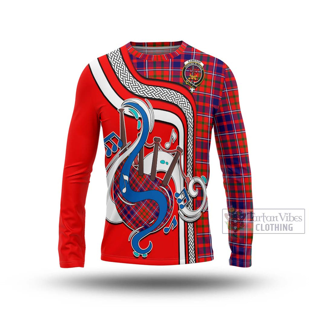 Tartan Vibes Clothing Cameron of Lochiel Modern Tartan Long Sleeve T-Shirt with Epic Bagpipe Style