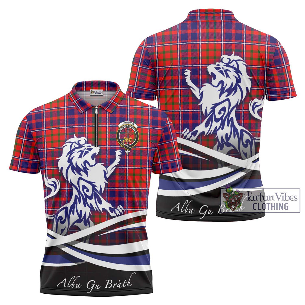 Cameron of Lochiel Modern Tartan Zipper Polo Shirt with Alba Gu Brath Regal Lion Emblem Unisex - Tartanvibesclothing Shop