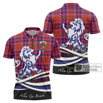 Cameron of Lochiel Modern Tartan Zipper Polo Shirt with Alba Gu Brath Regal Lion Emblem